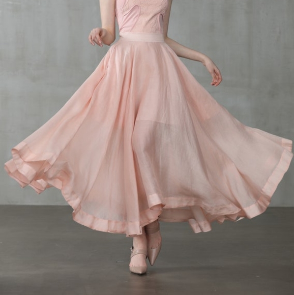 Hand Crafted Dresses & Skirts - Linen Pink Maxi Skirt